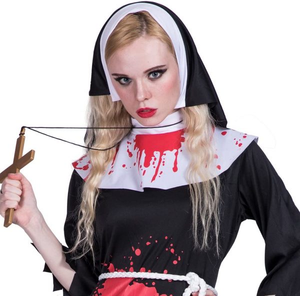 Disfraz de Zombie Monja para Mujer espalda detalle superior