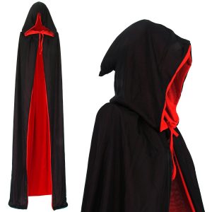Vampiro Capucha Capa Manto Reversible Negro Rojo para Adultos Halloween Dracula Cosplay 170cm