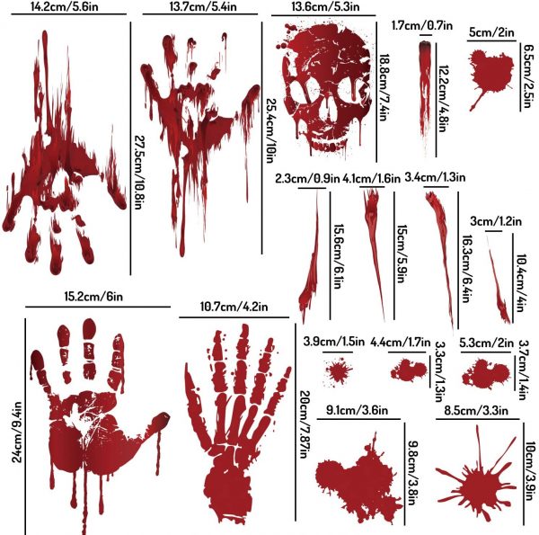 Juego de 62 pegatinas de huellas de manos con sangre para Halloween 3