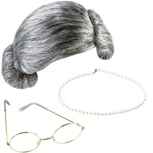 Set Peluca de Abuela con Gafas y Collar Perlas