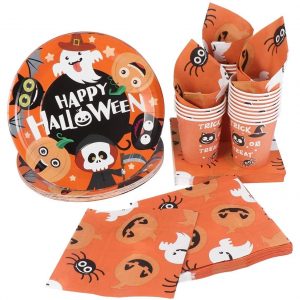 Juego de vajilla de papel para fiesta de Halloween Hemoton con 24 platos, 24 vasos y 48 servilletas