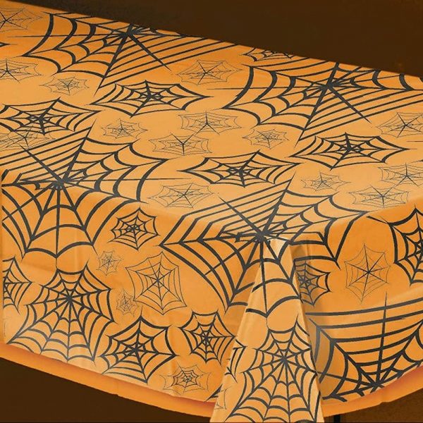Mantel plástico Naranja con Telarañas 270x140 cm
