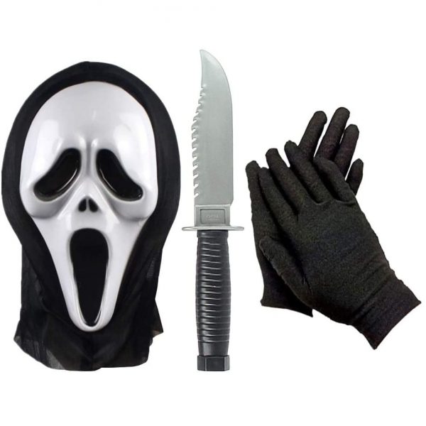 Máscara Scream con guantes y cuchillo